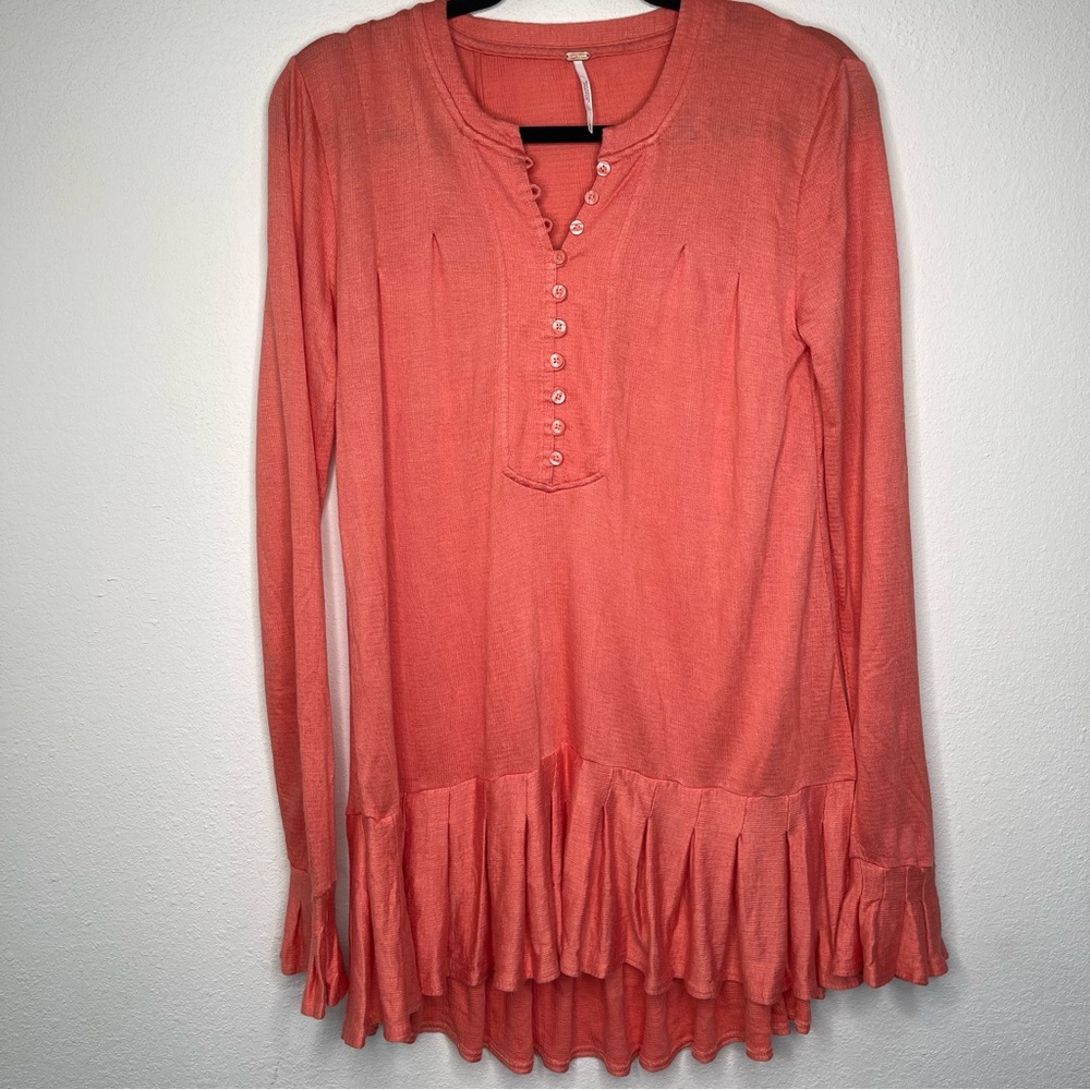 Free People Pink Long Sleeve‎ Waffle Henley Knit Your Girl Tunic Dress XS - Picture 3 of 9